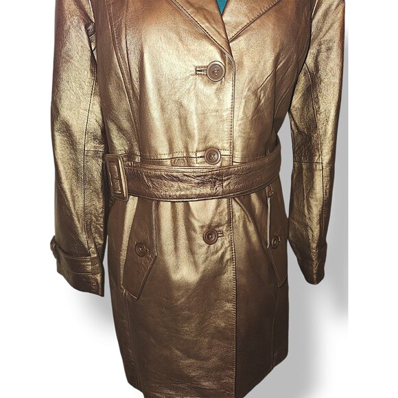 Metallic Bronze Gold LEATHER trench coat - Picture 2 of 7